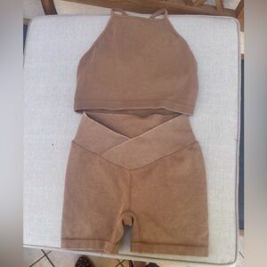 Joy Lab Work Out Set Shorts &Sports Bra - Color is a Tan w/gold undertone Sz Sm